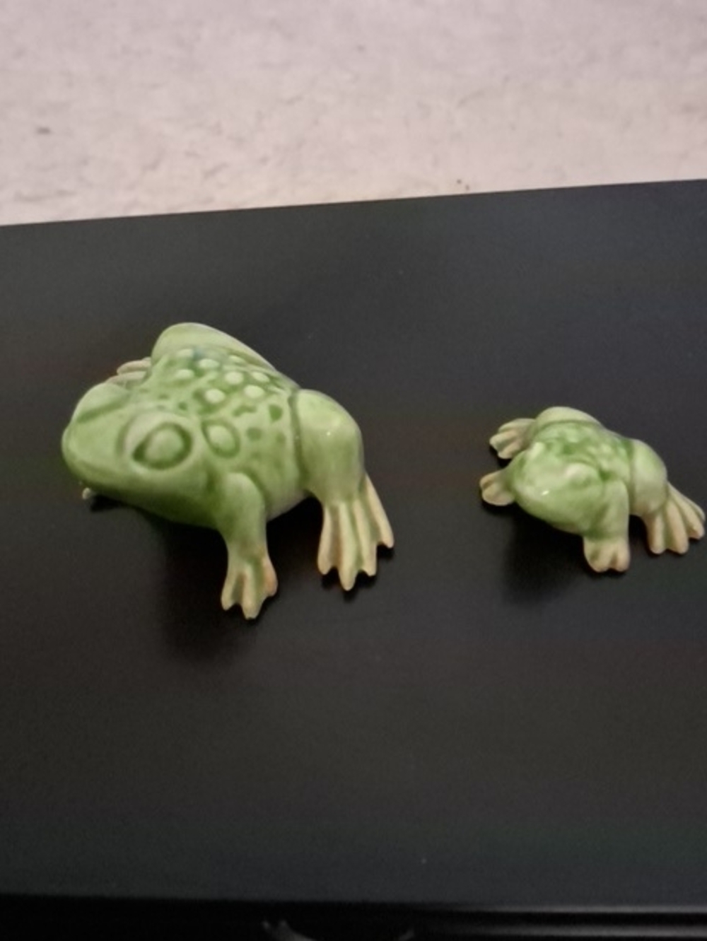 Charming Two Vintage Ceramic Green Frog Figurines, Mini Me